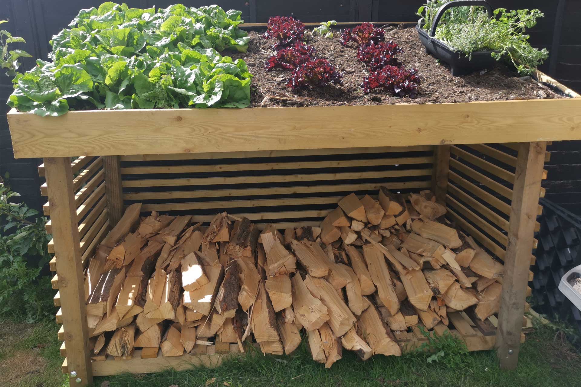 DIY Log Store with Planter On Top