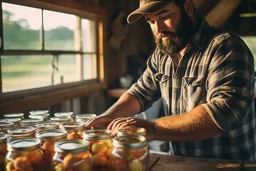 Farmer getting ready to Store fruit in mason jars