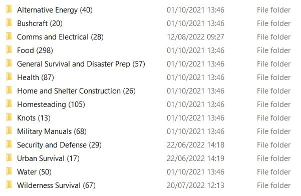 downloadable survival books pre-sorted into easy to search categories